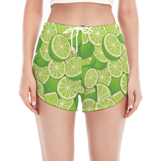 Green Lime Pattern Print Women's Split Running Shorts