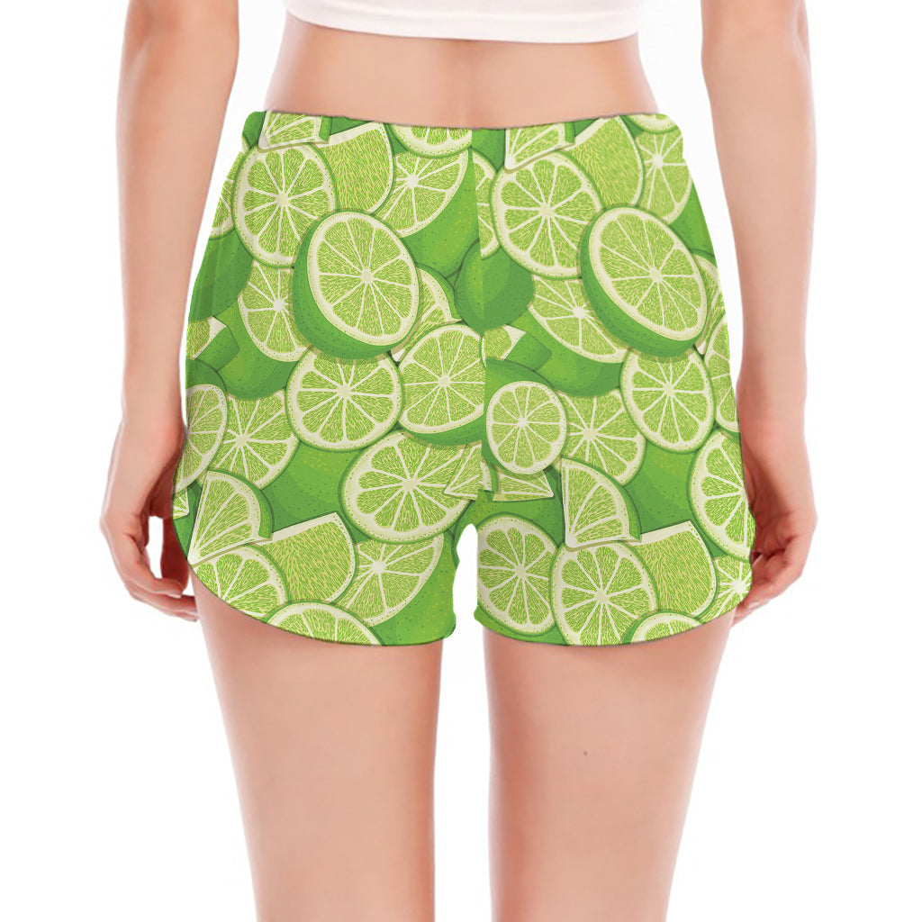 Green Lime Pattern Print Women's Split Running Shorts