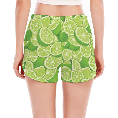Green Lime Pattern Print Women's Split Running Shorts