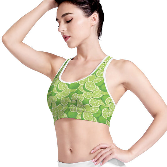 Green Lime Pattern Print Women's Sports Bra