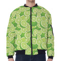 Green Lime Pattern Print Zip Sleeve Bomber Jacket