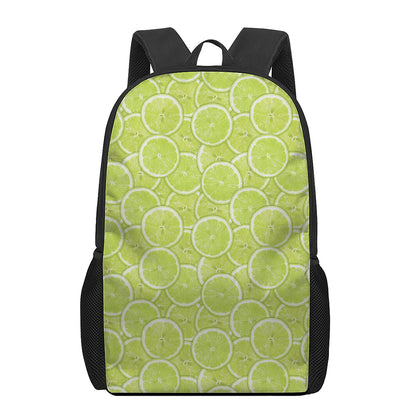 Green Lime Slices Pattern Print 17 Inch Backpack