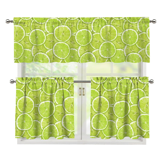 Green Lime Slices Pattern Print 3 Piece Kitchen Curtains