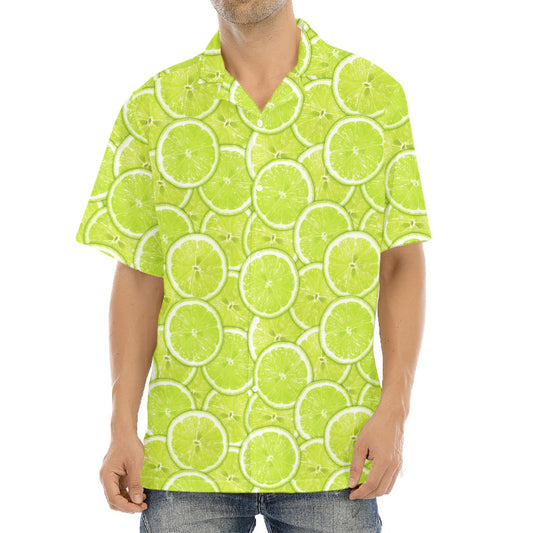 Green Lime Slices Pattern Print Aloha Shirt