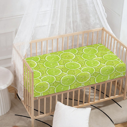 Green Lime Slices Pattern Print Baby Crib Sheet