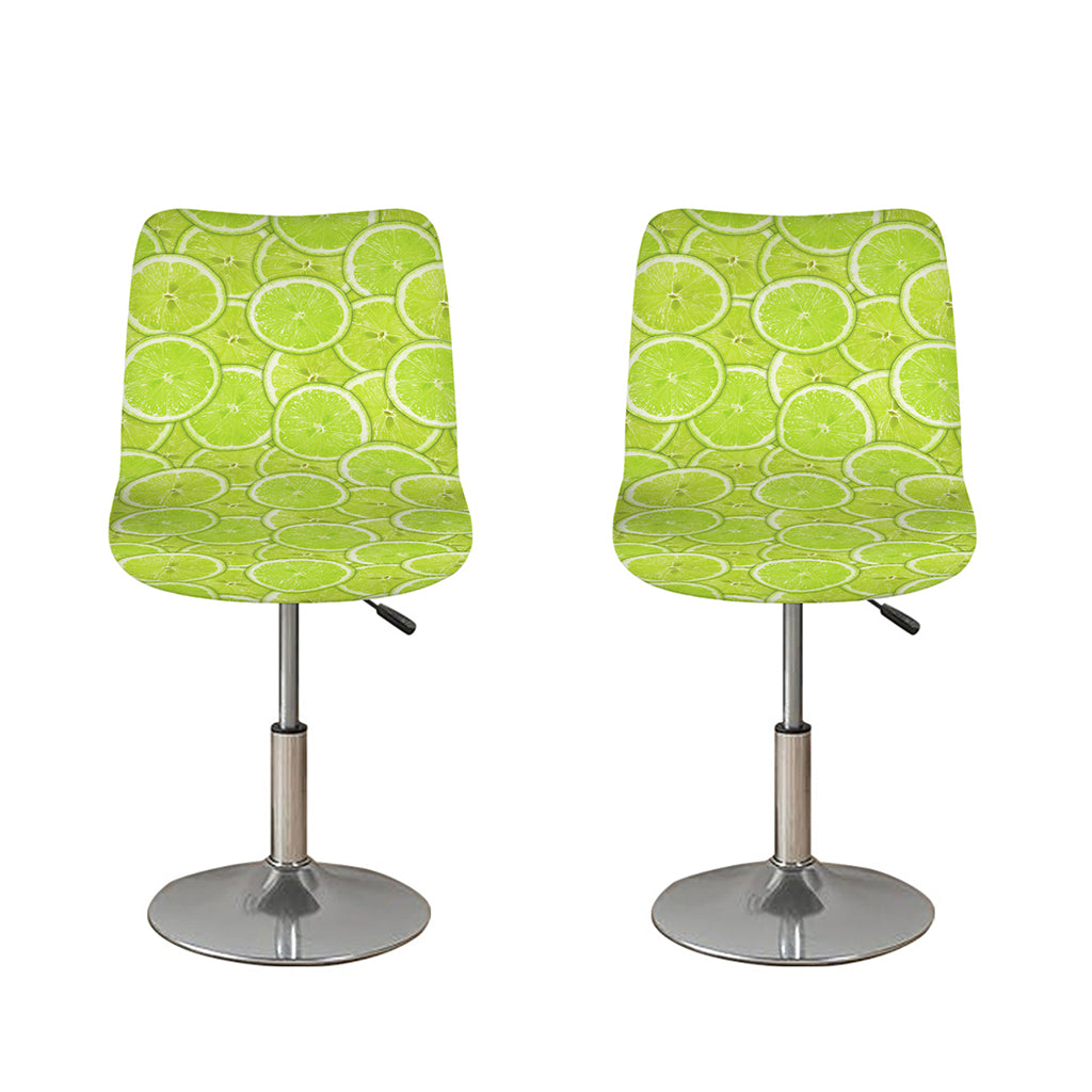 Green Lime Slices Pattern Print Bar Stool Covers