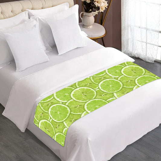 Green Lime Slices Pattern Print Bed Runner