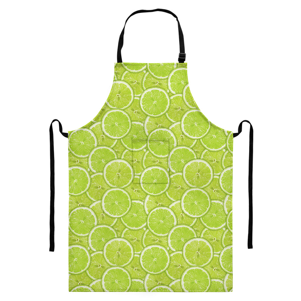 Green Lime Slices Pattern Print Bib Apron With Pocket