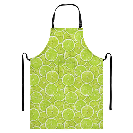 Green Lime Slices Pattern Print Bib Apron With Pocket