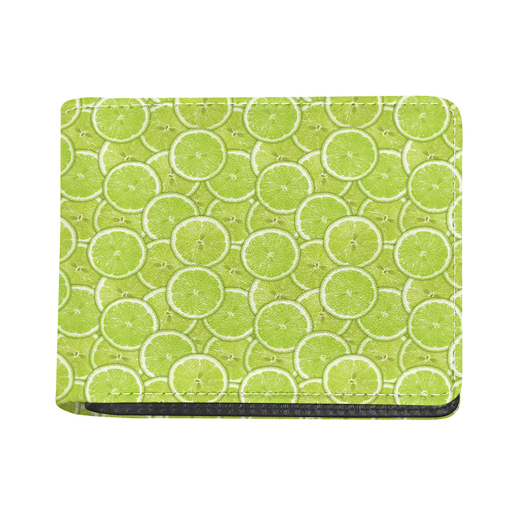 Green Lime Slices Pattern Print Bifold Wallet