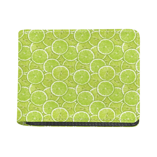 Green Lime Slices Pattern Print Bifold Wallet