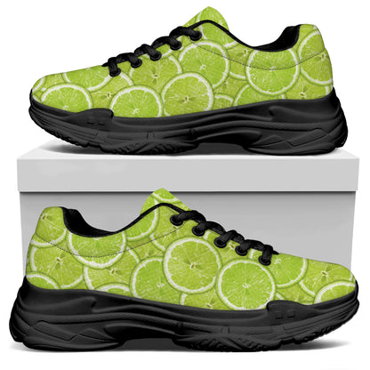 Green Lime Slices Pattern Print Black Chunky Shoes