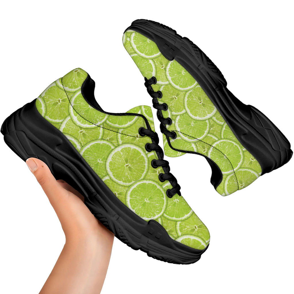 Green Lime Slices Pattern Print Black Chunky Shoes