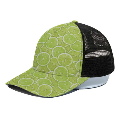 Green Lime Slices Pattern Print Black Mesh Trucker Cap
