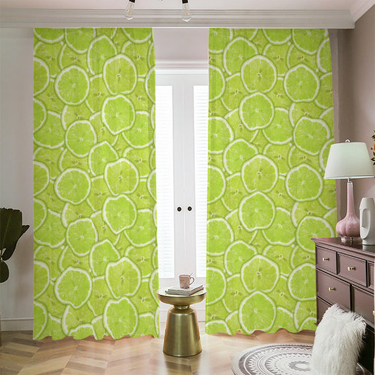 Green Lime Slices Pattern Print Blackout Pencil Pleat Curtains