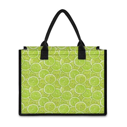 Green Lime Slices Pattern Print Canvas Tote Bag