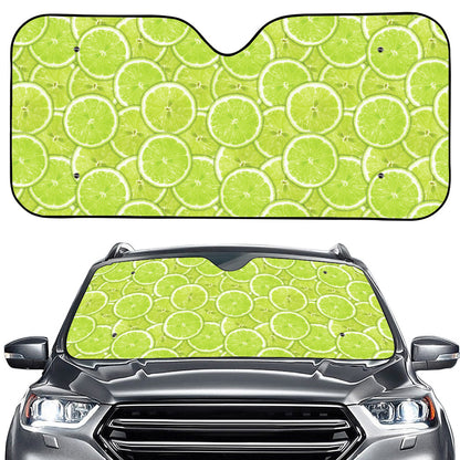 Green Lime Slices Pattern Print Car Windshield Sun Shade