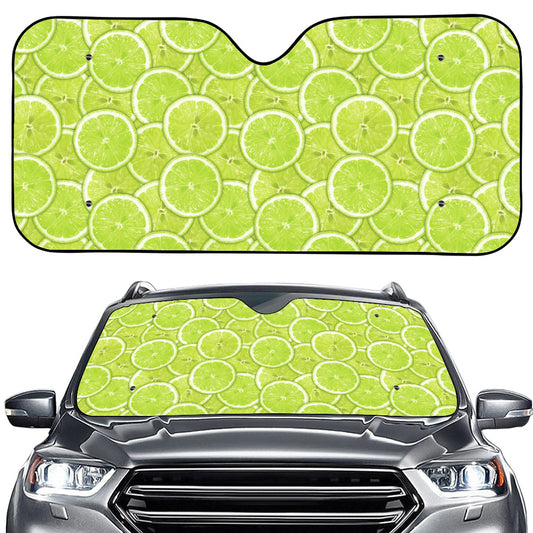 Green Lime Slices Pattern Print Car Windshield Sun Shade
