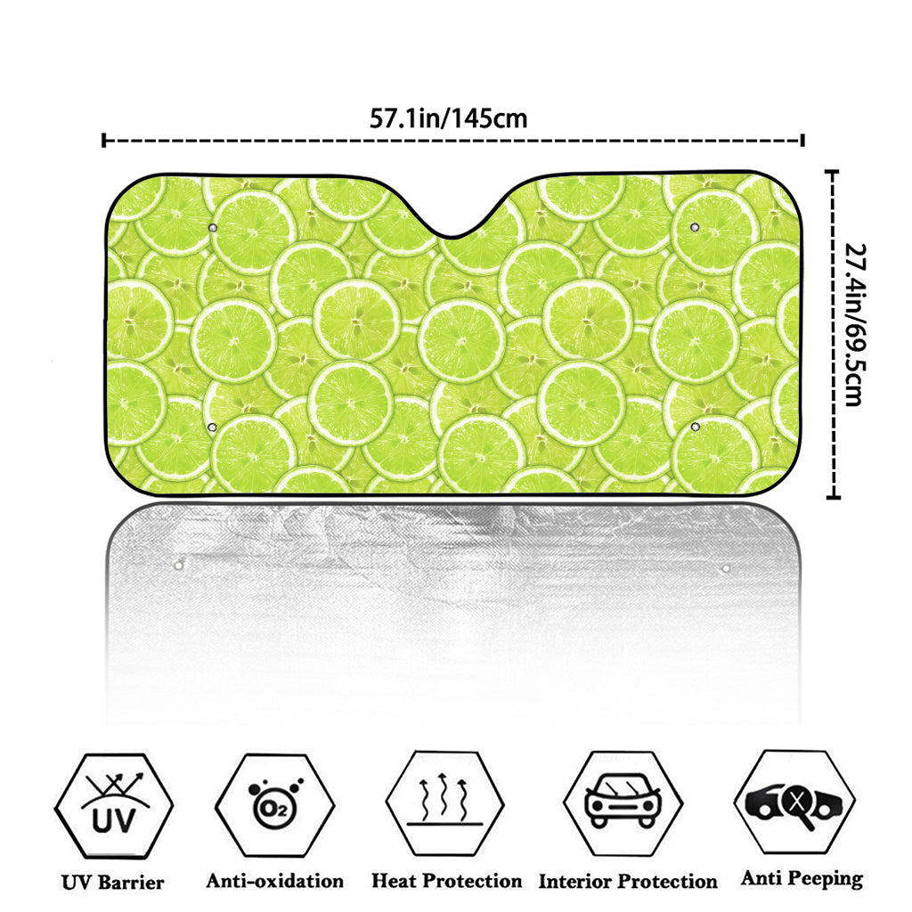 Green Lime Slices Pattern Print Car Windshield Sun Shade