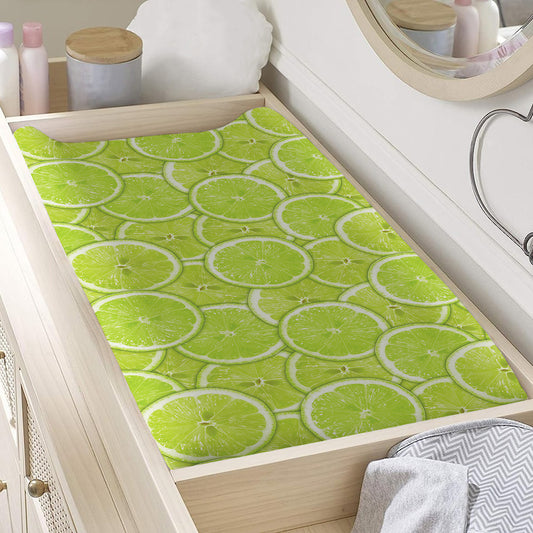 Green Lime Slices Pattern Print Changing Pad Cover