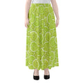 Green Lime Slices Pattern Print Chiffon Maxi Skirt
