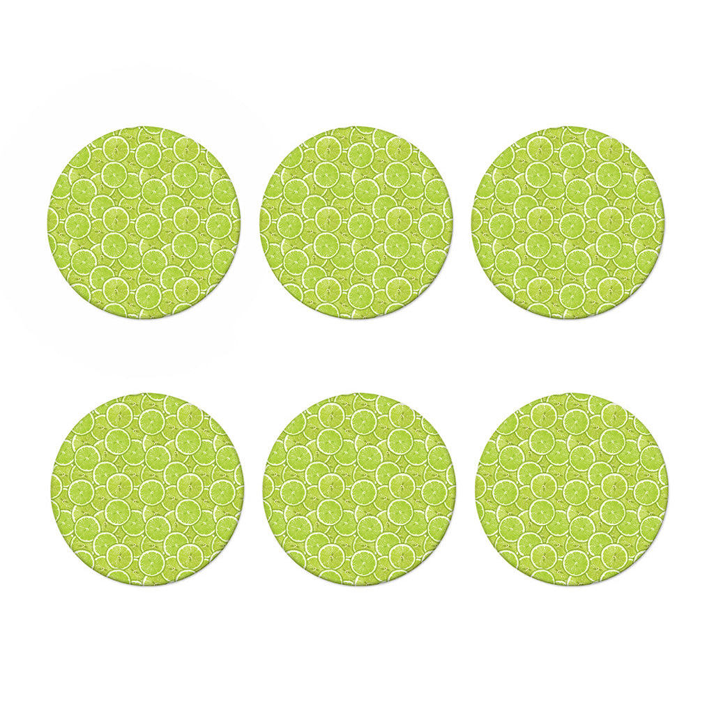 Green Lime Slices Pattern Print Coaster Set