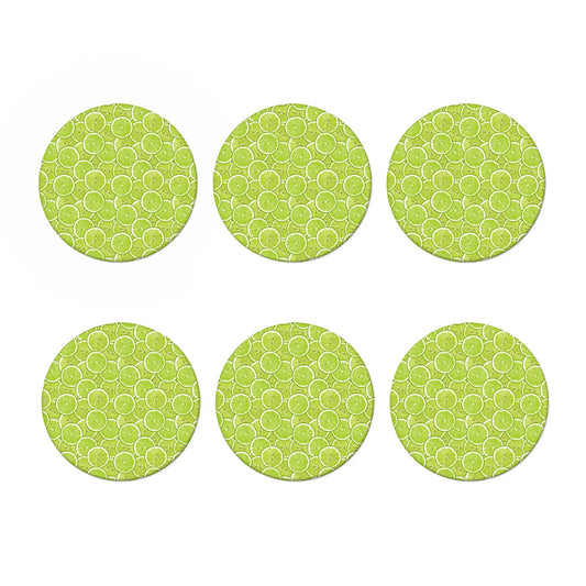 Green Lime Slices Pattern Print Coaster Set