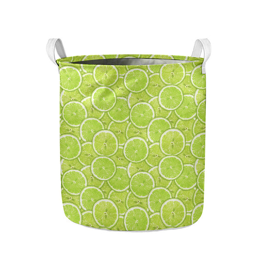 Green Lime Slices Pattern Print Collapsible Laundry Basket