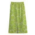 Green Lime Slices Pattern Print Cotton Front Slit Maxi Skirt
