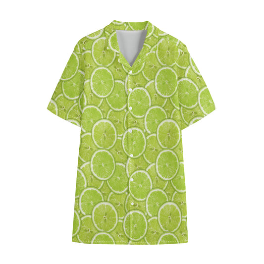Green Lime Slices Pattern Print Cotton Hawaiian Shirt