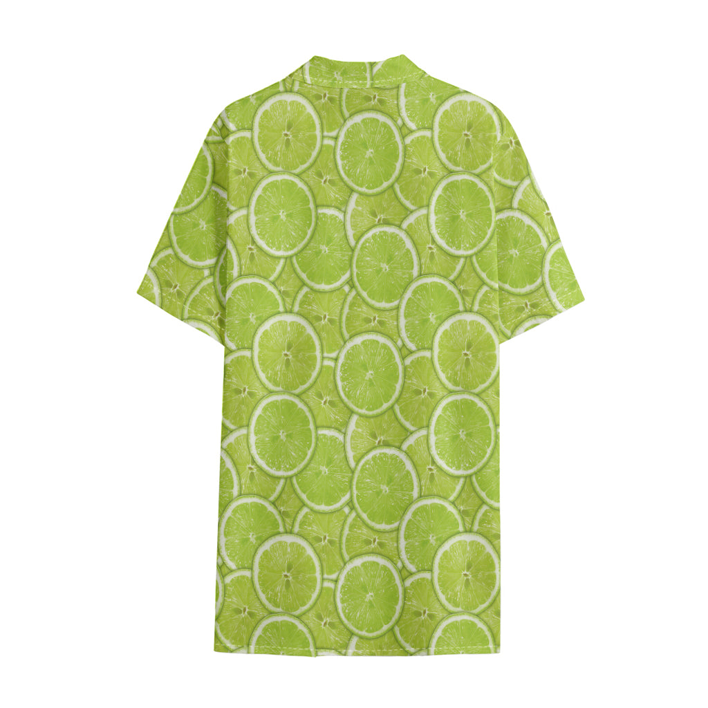 Green Lime Slices Pattern Print Cotton Hawaiian Shirt