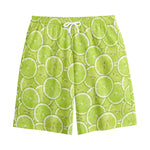 Green Lime Slices Pattern Print Cotton Shorts
