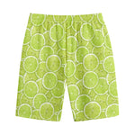 Green Lime Slices Pattern Print Cotton Shorts