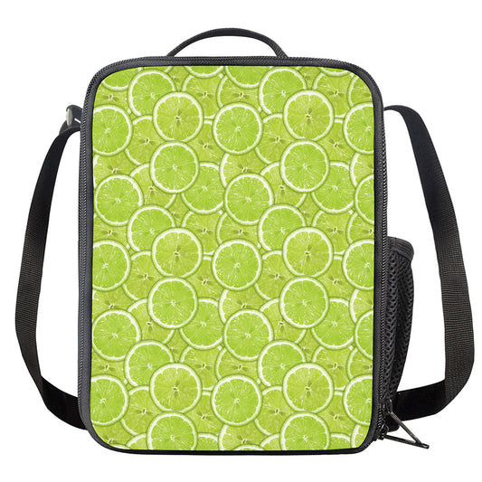 Green Lime Slices Pattern Print Crossbody Lunch Bag