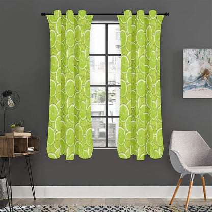 Green Lime Slices Pattern Print Curtain