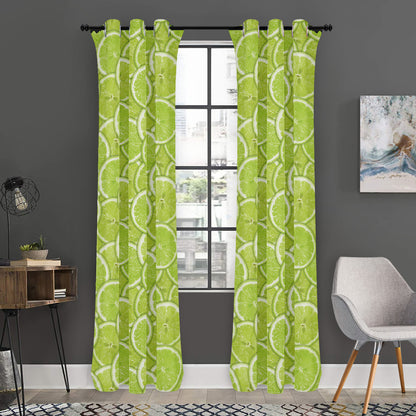 Green Lime Slices Pattern Print Curtain