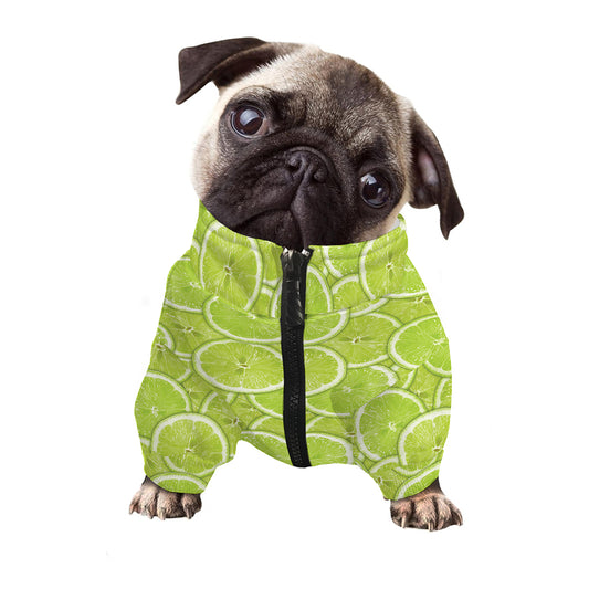 Green Lime Slices Pattern Print Dog Zip Up Jacket