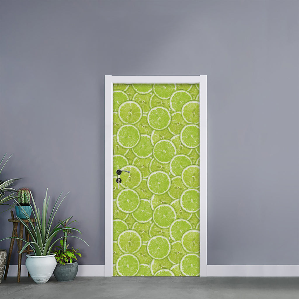 Green Lime Slices Pattern Print Door Sticker