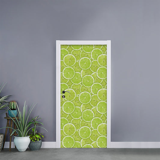 Green Lime Slices Pattern Print Door Sticker