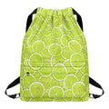 Green Lime Slices Pattern Print Drawstring Backpack