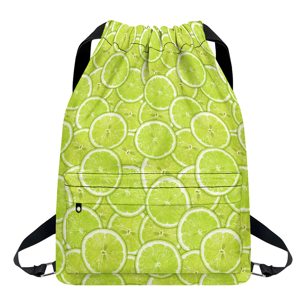 Green Lime Slices Pattern Print Drawstring Backpack