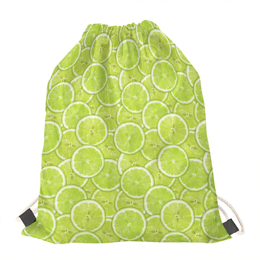 Green Lime Slices Pattern Print Drawstring Bag