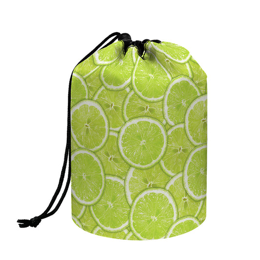Green Lime Slices Pattern Print Drawstring Makeup Bag