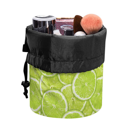 Green Lime Slices Pattern Print Drawstring Makeup Bag