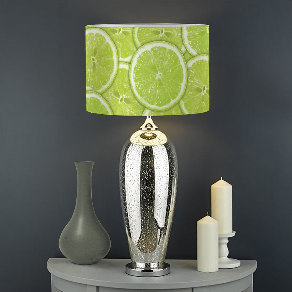 Green Lime Slices Pattern Print Drum Lamp Shade