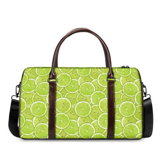 Green Lime Slices Pattern Print Duffle Bag