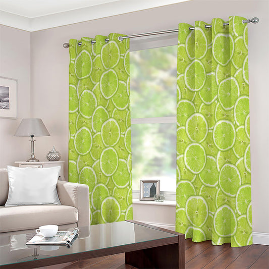 Green Lime Slices Pattern Print Extra Wide Grommet Curtains