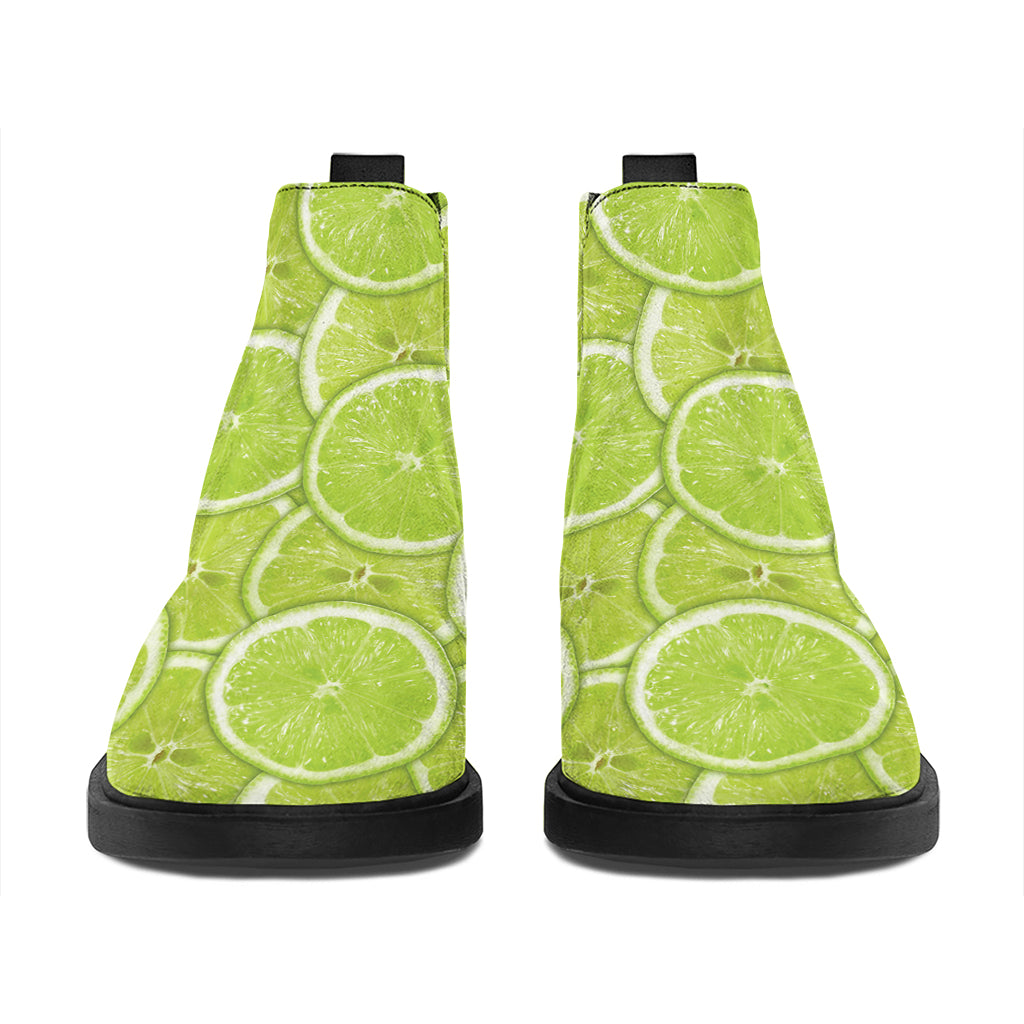 Green Lime Slices Pattern Print Flat Ankle Boots