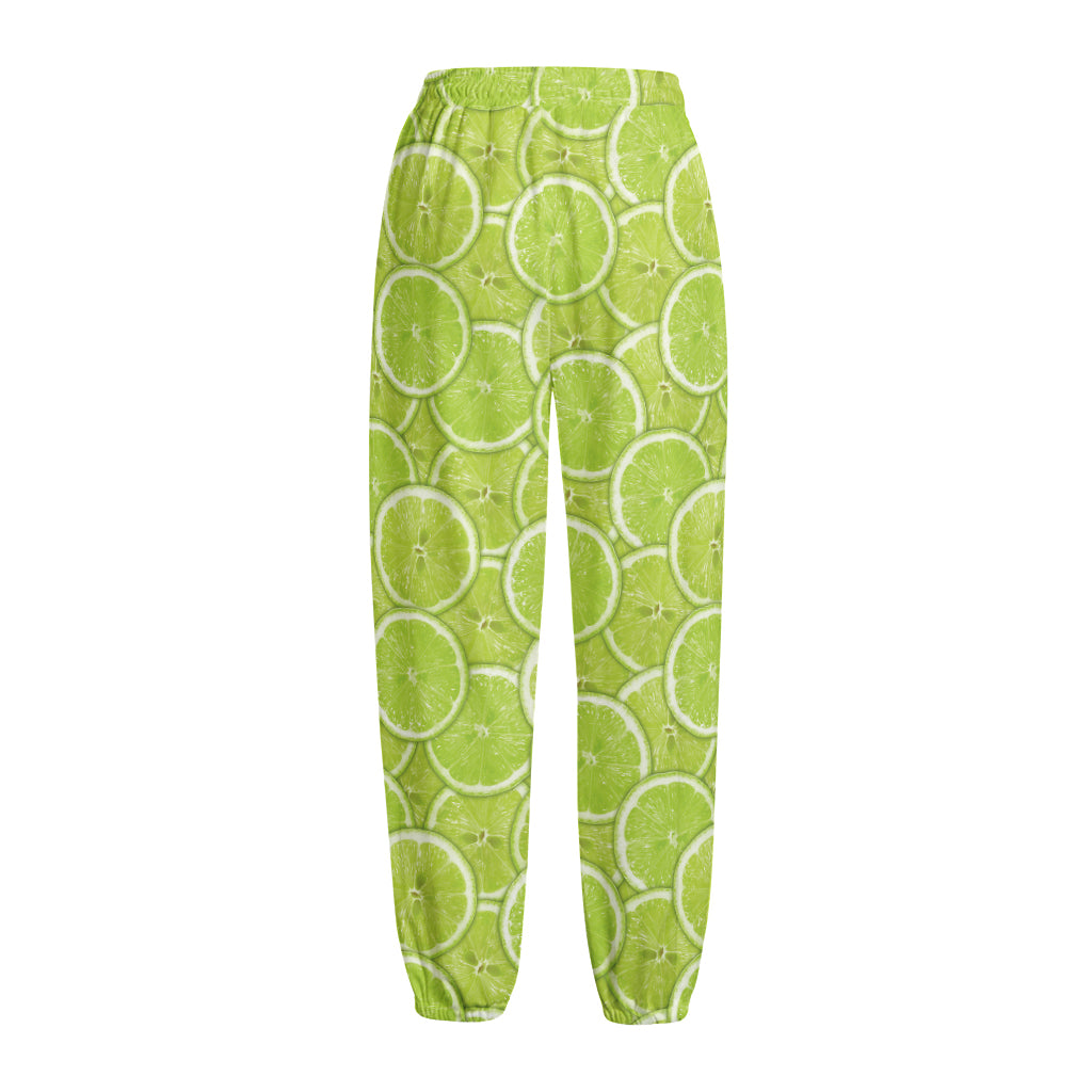 Green Lime Slices Pattern Print Fleece Lined Knit Pants