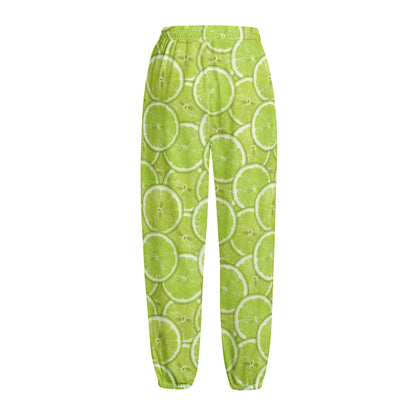 Green Lime Slices Pattern Print Fleece Lined Knit Pants